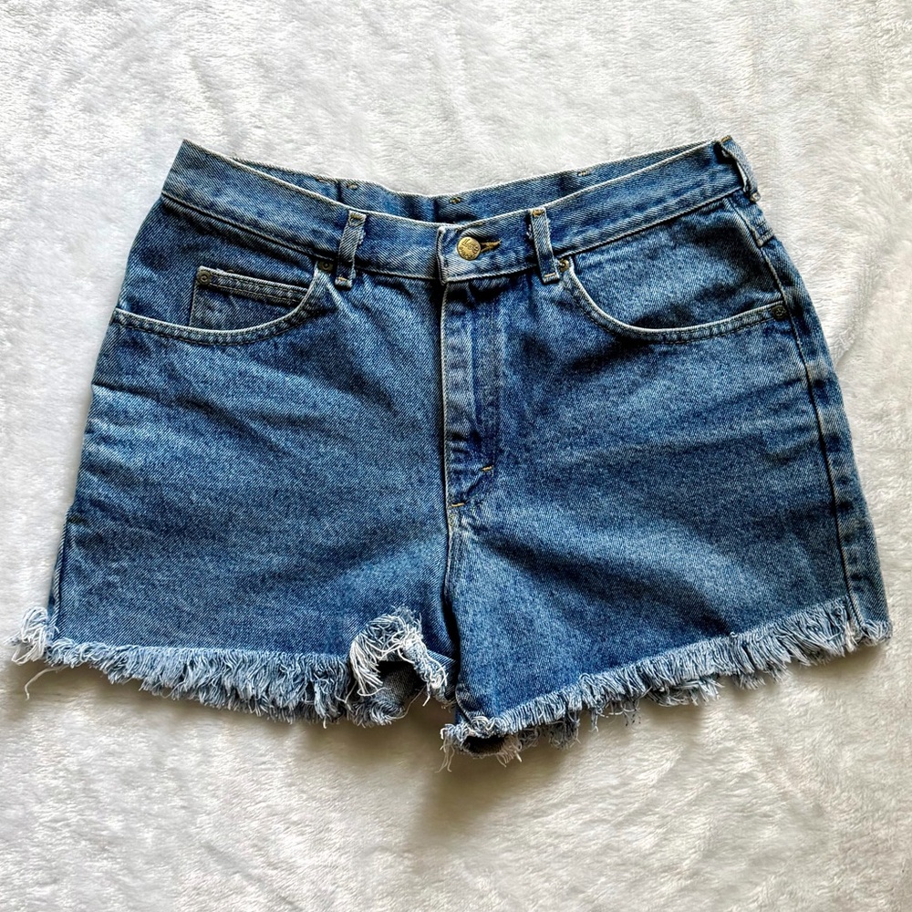 Vintage Lee Denim Frayed Hem Shorts Size 34 X 32